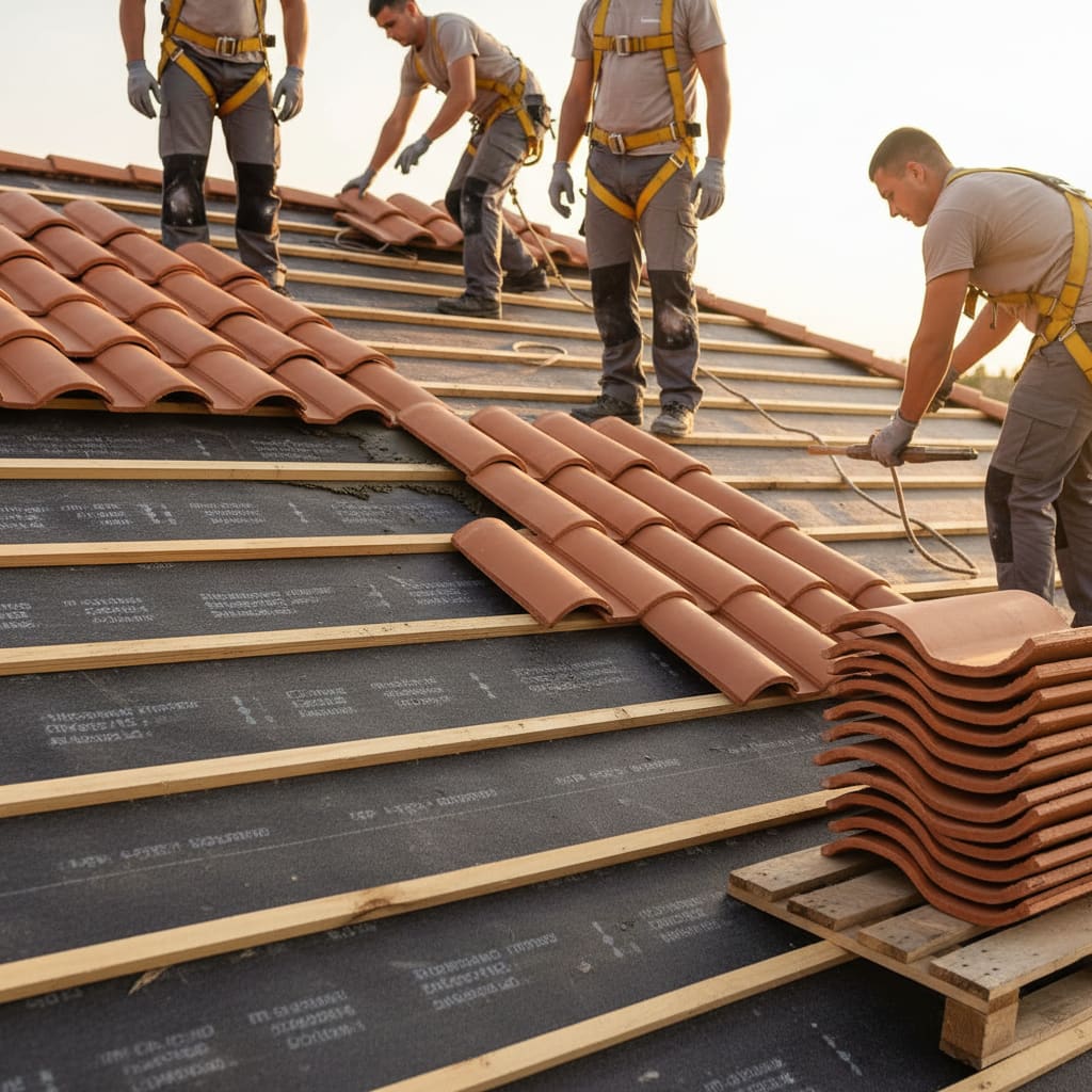 Residential tile roof installation